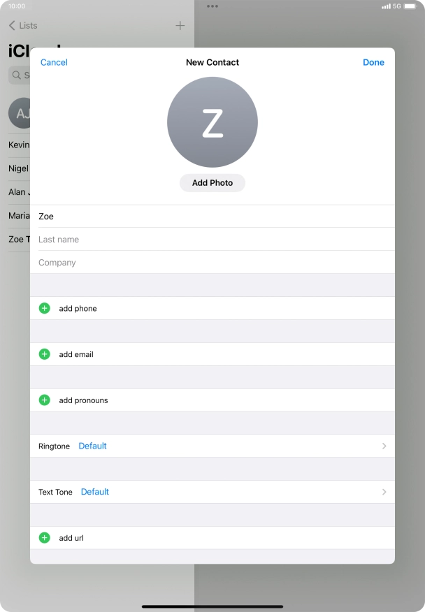 Press Last name and key in the last name. Press Last name and key in the last name.