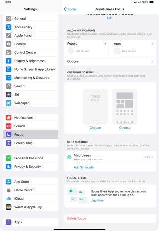 Press People and follow the instructions on the screen to select which contacts you would like to receive calls and notifications from when the selected focus mode is active.