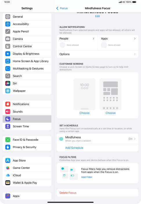 Press People and follow the instructions on the screen to select which contacts you would like to receive calls and notifications from when the selected focus mode is active.
