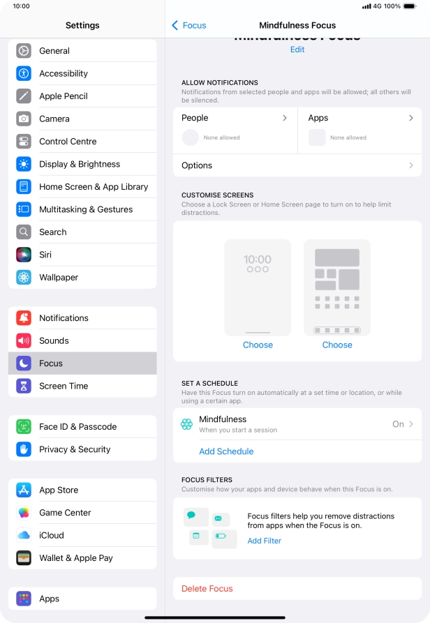 Press People and follow the instructions on the screen to select which contacts you would like to receive calls and notifications from when the selected focus mode is active.