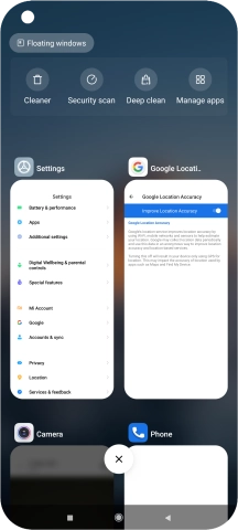 To end one running application, slide your finger right on the required application.