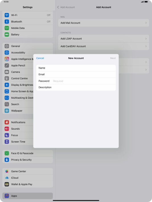 Press Password and key in the password for your email account.