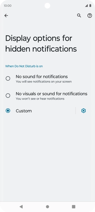 Press the fields next to the required settings to turn display of the selected notification types on or off.