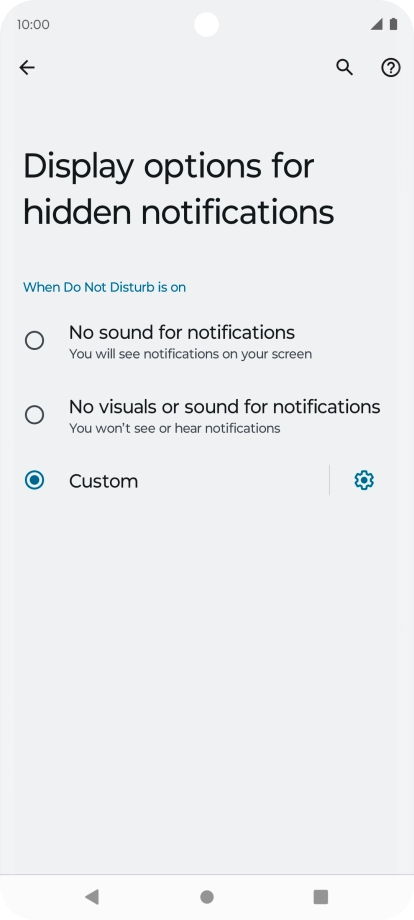 Press the fields next to the required settings to turn display of the selected notification types on or off.