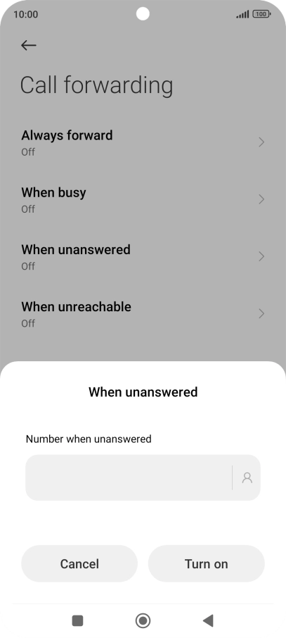 Key in +447836121121 and press Turn on.