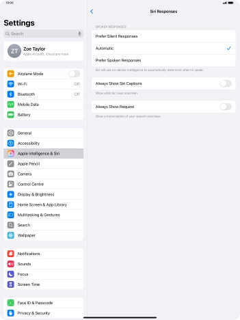 Press the required setting.