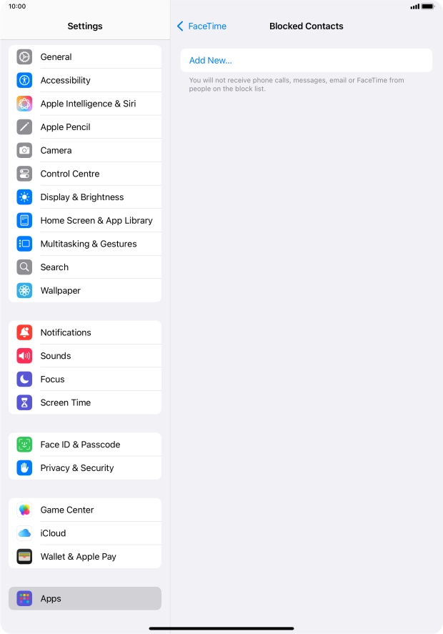 Press Add New... and follow the instructions on the screen to block a contact.