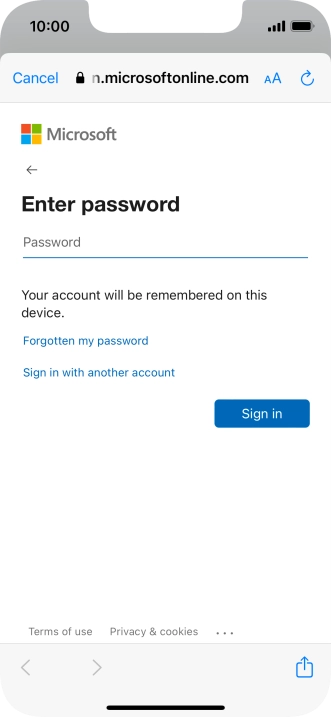 Press Password and key in the password for your email account.