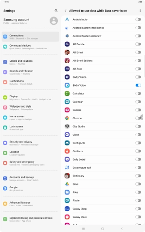 Press the indicators next to the required apps to turn the function on or off.