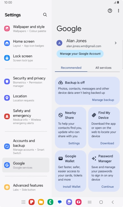 Press Manage backup.