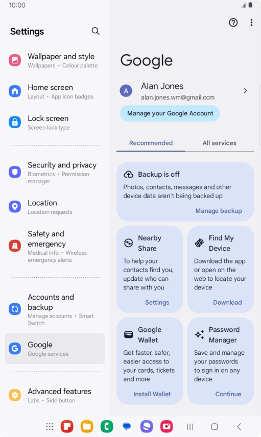 Press Manage backup.