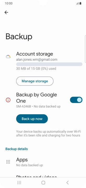 Press Back up now and wait while the phone memory is backed up.