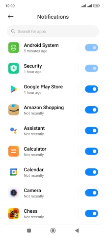 Press the indicator next to the required app to turn the function on or off.