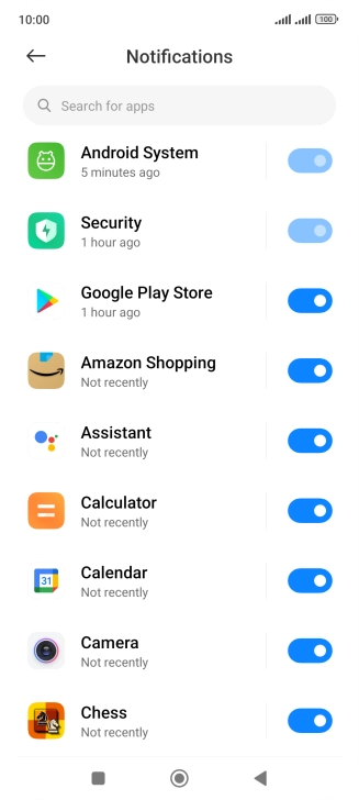Press the indicator next to the required app to turn the function on or off.