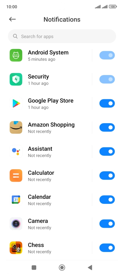 Press the indicator next to the required app to turn the function on or off.