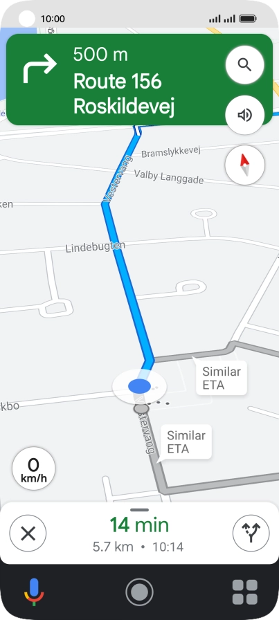 The travel information at the bottom of the screen shows your estimated time of arrival and distance to destination.