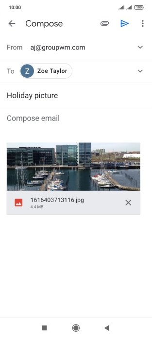 Press the text input field and write the text for your email message.