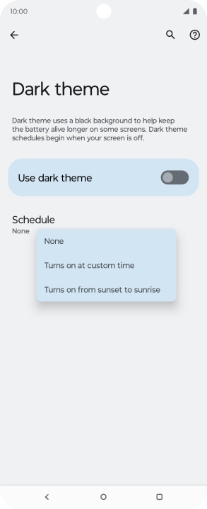 Press the required setting to turn the function on or off.
