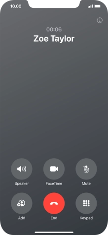 Press the end call icon to end the call and return to the home screen.