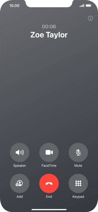 Press the end call icon to end the call and return to the home screen.