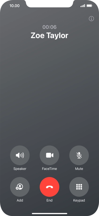Press the end call icon to end the call and return to the home screen.