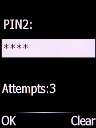Key in your PIN2 and press the Left selection key. The default PIN2 is 1111.