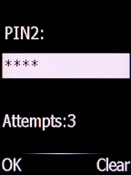 Key in your PIN2 and press the Left selection key. The default PIN2 is 1111.