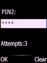 Key in your PIN2 and press the Left selection key. The default PIN2 is 1111.