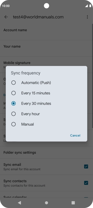 Press the required setting.