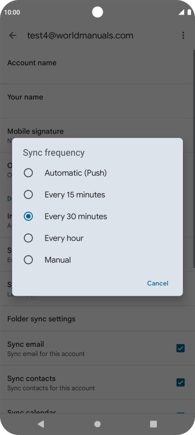 Press the required setting.