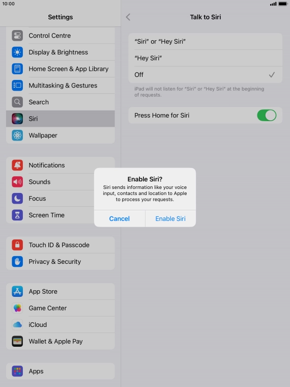Press Enable Siri.