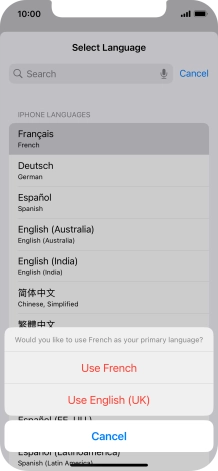 To select the new language as the default phone language, press Use ‹language› .