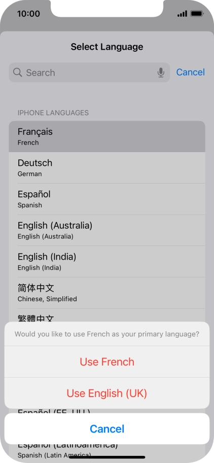 To select the new language as the default phone language, press Use ‹language› .
