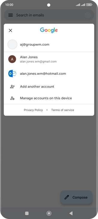Press the required email account.