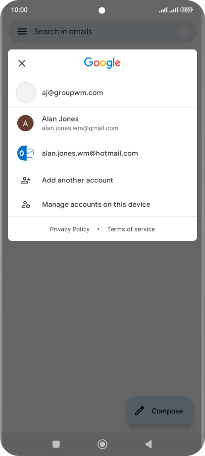 Press the required email account.
