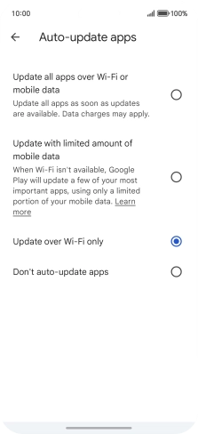To turn on automatic update of apps using mobile network, press Update all apps over Wi-Fi or mobile data. To turn on automatic update of apps using mobile network, press Update all apps over Wi-Fi or mobile data.