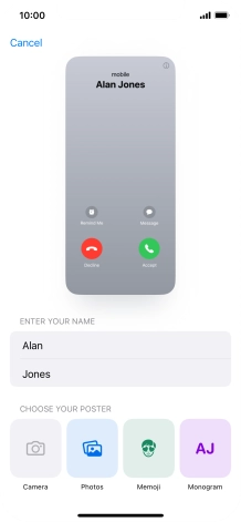 Press the required category and follow the instructions on the screen to select and save the required picture to your Contact Poster.