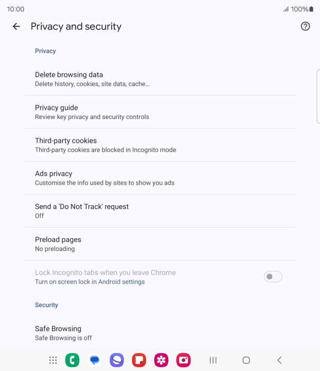 Press Delete browsing data.