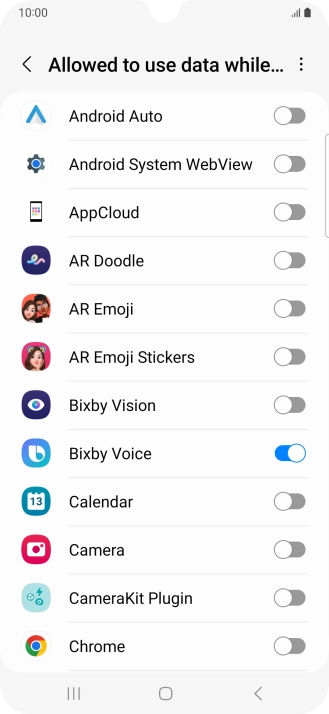 Press the indicators next to the required apps to turn the function on or off.