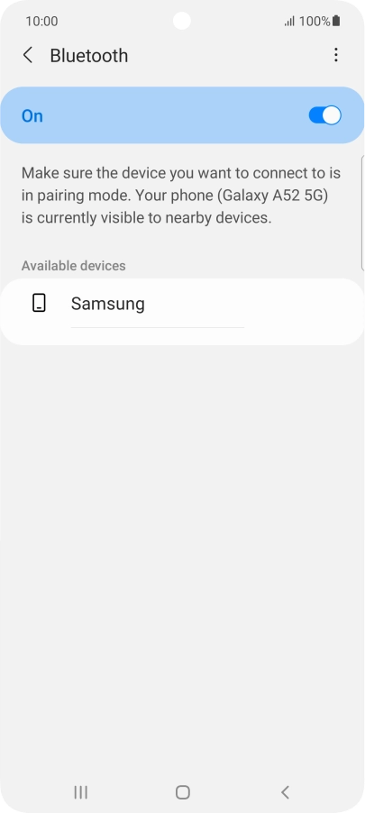 Press the required Bluetooth device and follow the instructions on the screen to pair the device with your phone.