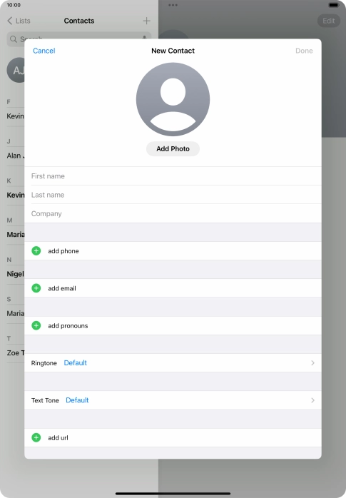 Press First name and key in the first name. Press First name and key in the first name.