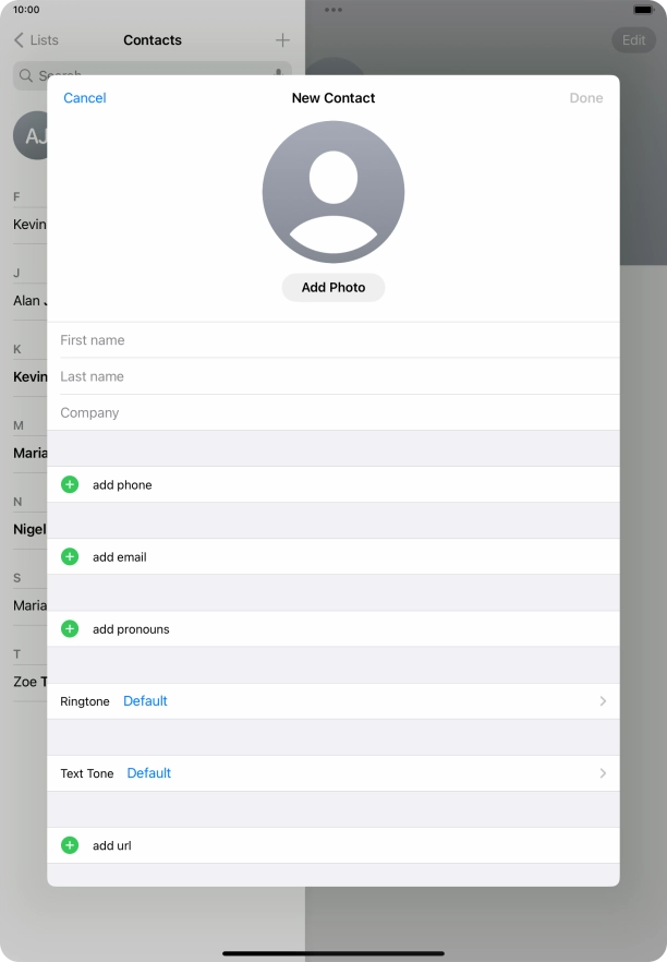 Press First name and key in the first name. Press First name and key in the first name.