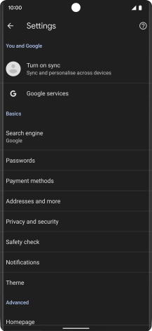 Press Privacy and security.