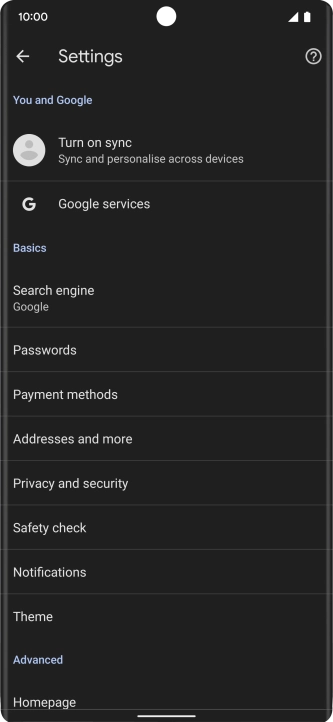 Press Privacy and security.