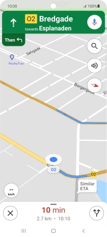 The travel information at the bottom of the screen shows your estimated time of arrival and distance to destination.