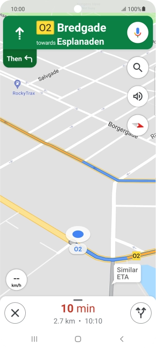 The travel information at the bottom of the screen shows your estimated time of arrival and distance to destination.