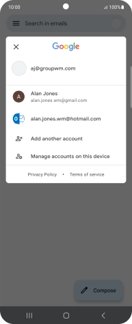 Press the required email account. Press the required email account.