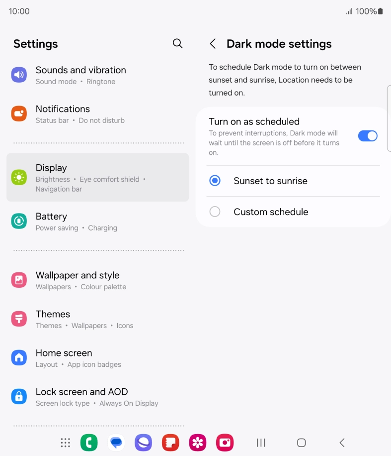 Press the required setting.