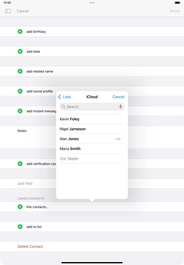 Press the required contact. Press the required contact.
