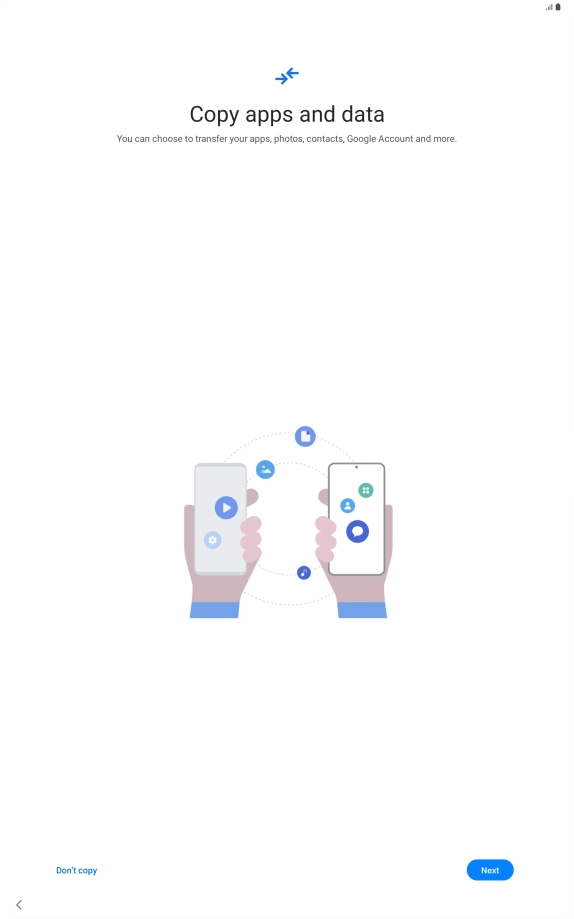 When this screen is displayed, your tablet is ready to restore content from a Google One backup. When this screen is displayed, your tablet is ready to restore content from a Google One backup.